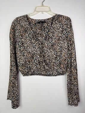 Volcom Leopard Print Long Sleeve Cropped Top - Brown/Black/Cream